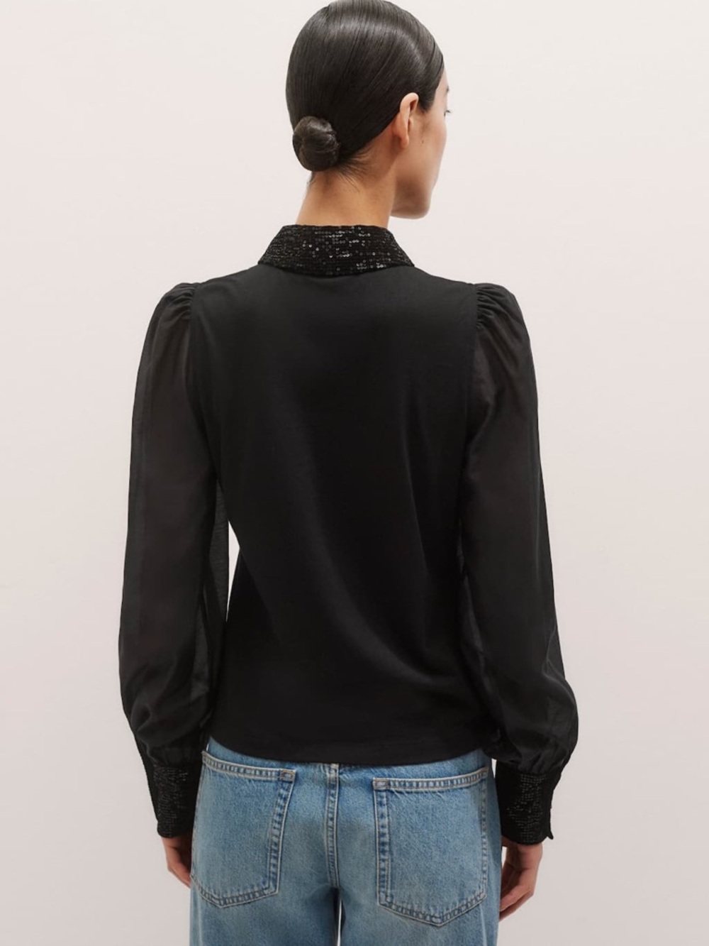 ME+EM Sequin Mixed Media Layering Shirt - Black Sz 12 - Picture 8 of 16